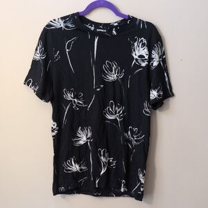 Express Black Tee with White Floral Sketch Print